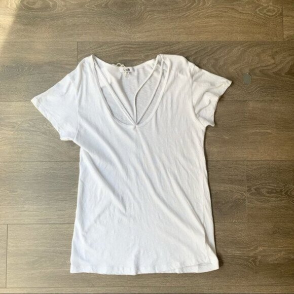 Revolve LNA Double Strap Tee T-Shirt Top White Short Sleeve V-neck Cotton XS - Picture 2 of 9